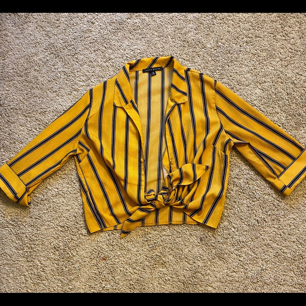 Black and yellow striped tied up shirt